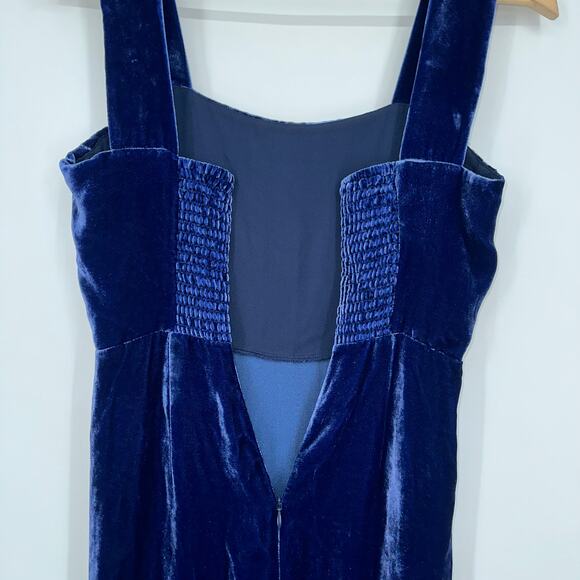 REFORMATION Navy Sleeveless Midi Dress Velvet Square Neck High Slit Danube NWT - Picture 10 of 14